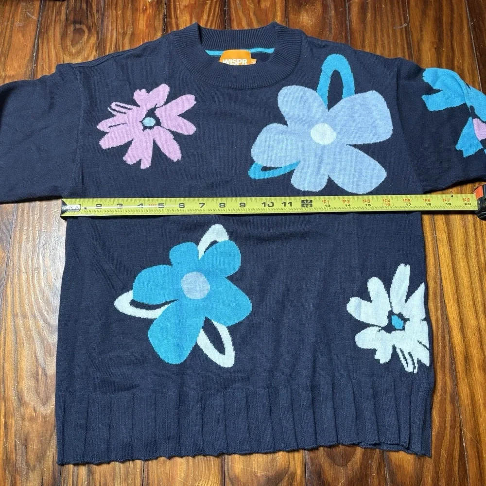 WISPR Brodie Floral Pullover Sweater Cotton Silk M Blue Pink Fun Retro A1826
